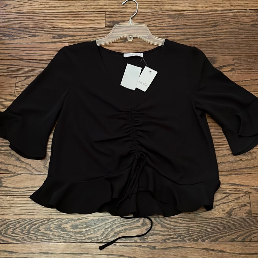 ELODIE Black shirred string top.